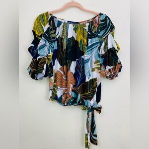 Vince Camuto Off The Shoulder Multicolor Leaf Print Blouse Size Small